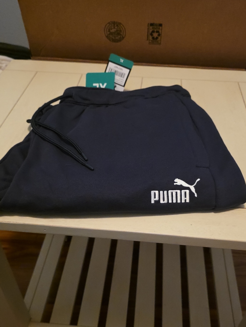 Puma Men's Navy Athletic Shorts with White Logo